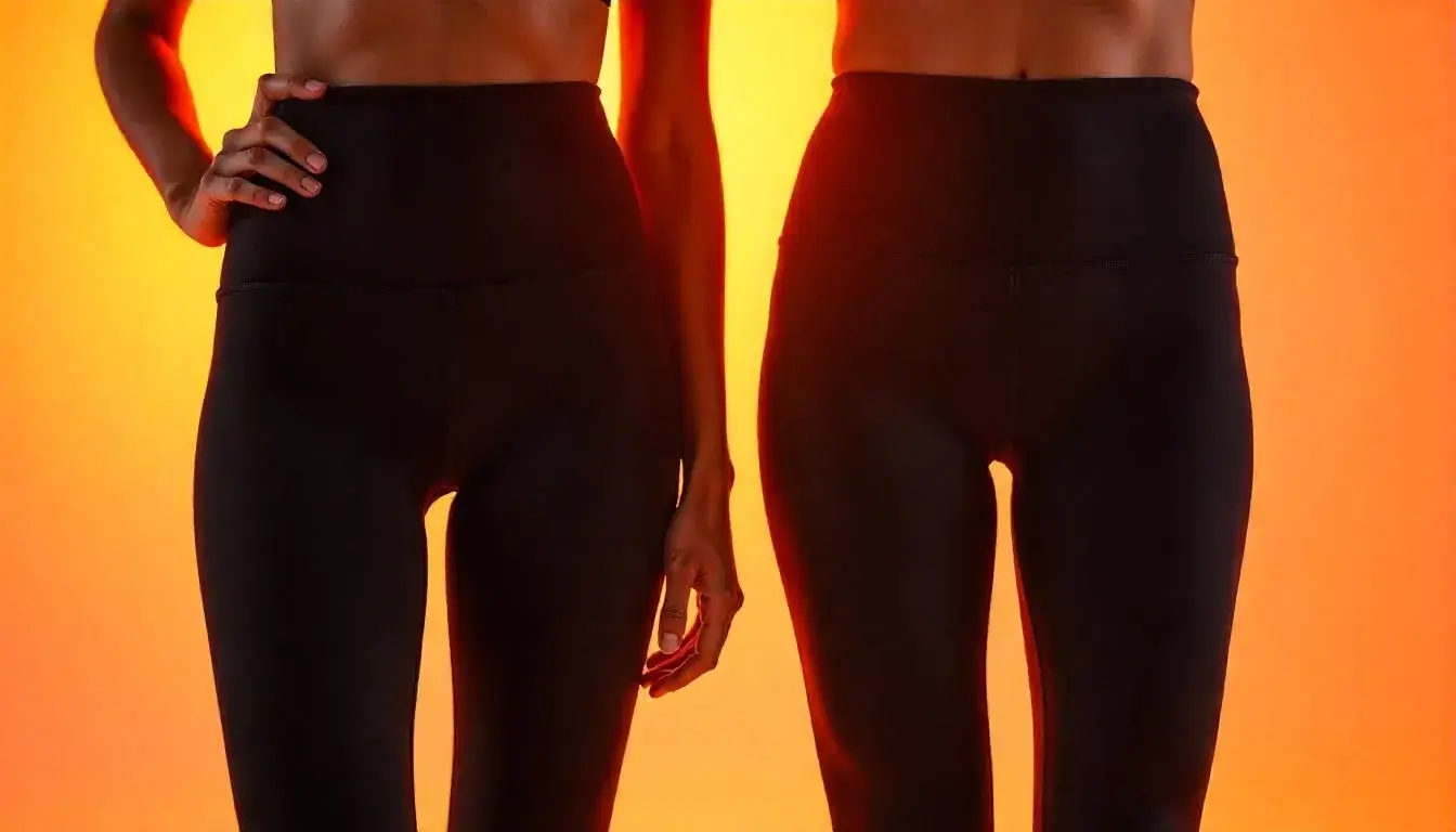 Side-by-side photo comparison of original Lululemon leggings and Taobao alternatives with similar designs.