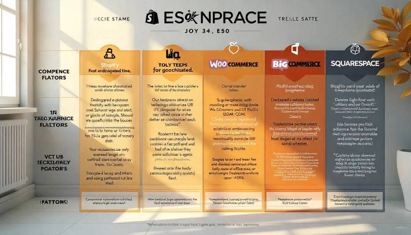 Comparison chart showing features and pricing of top ecommerce website builders.