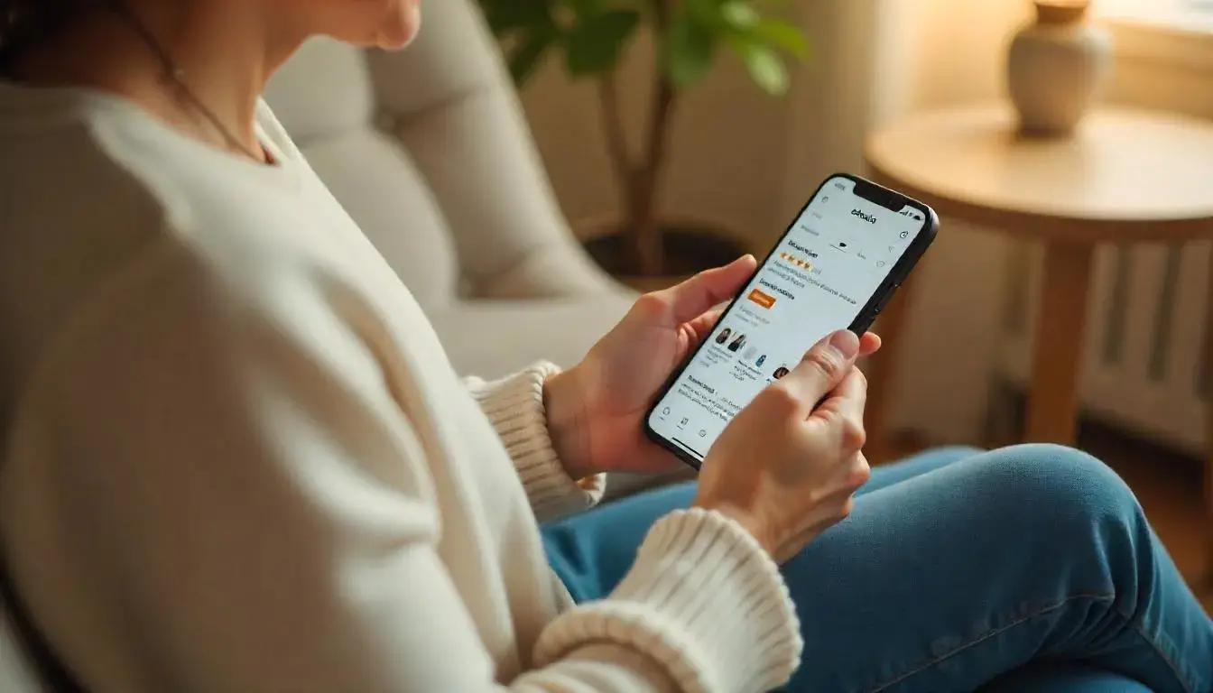 User browsing Shein app on smartphone showing customer reviews and product ratings