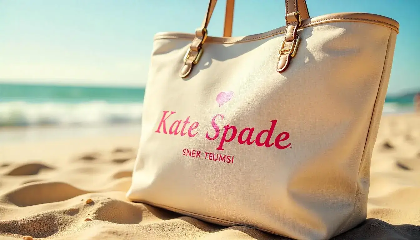 Close-up of Kate Spade handbag showing logo, stitching, and hardware details