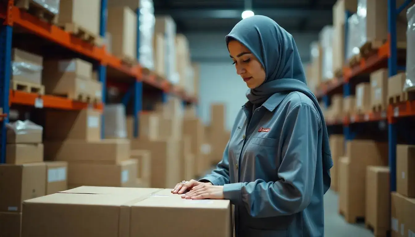 A Taobao agent inspecting items in a warehouse before international shipping
