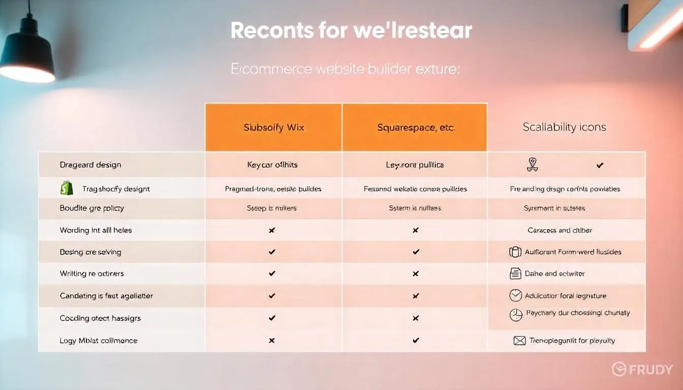 Comparison chart of top ecommerce website builders for 2025 with features and pricing.
