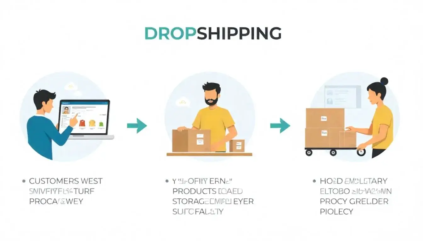 Infographic illustrating the dropshipping process from customer order through Shopify to supplier fulfillment