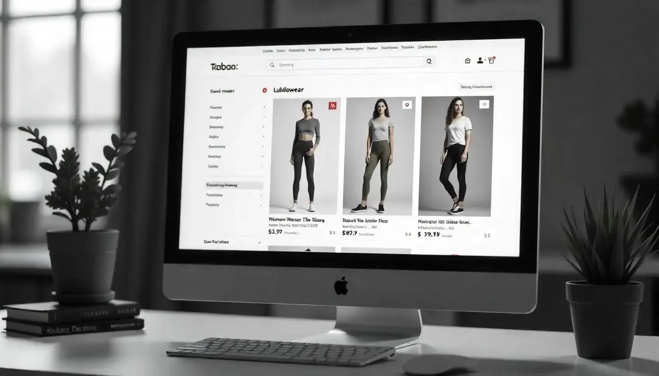 Screenshot of Taobao search results for women's activewear resembling Lululemon.