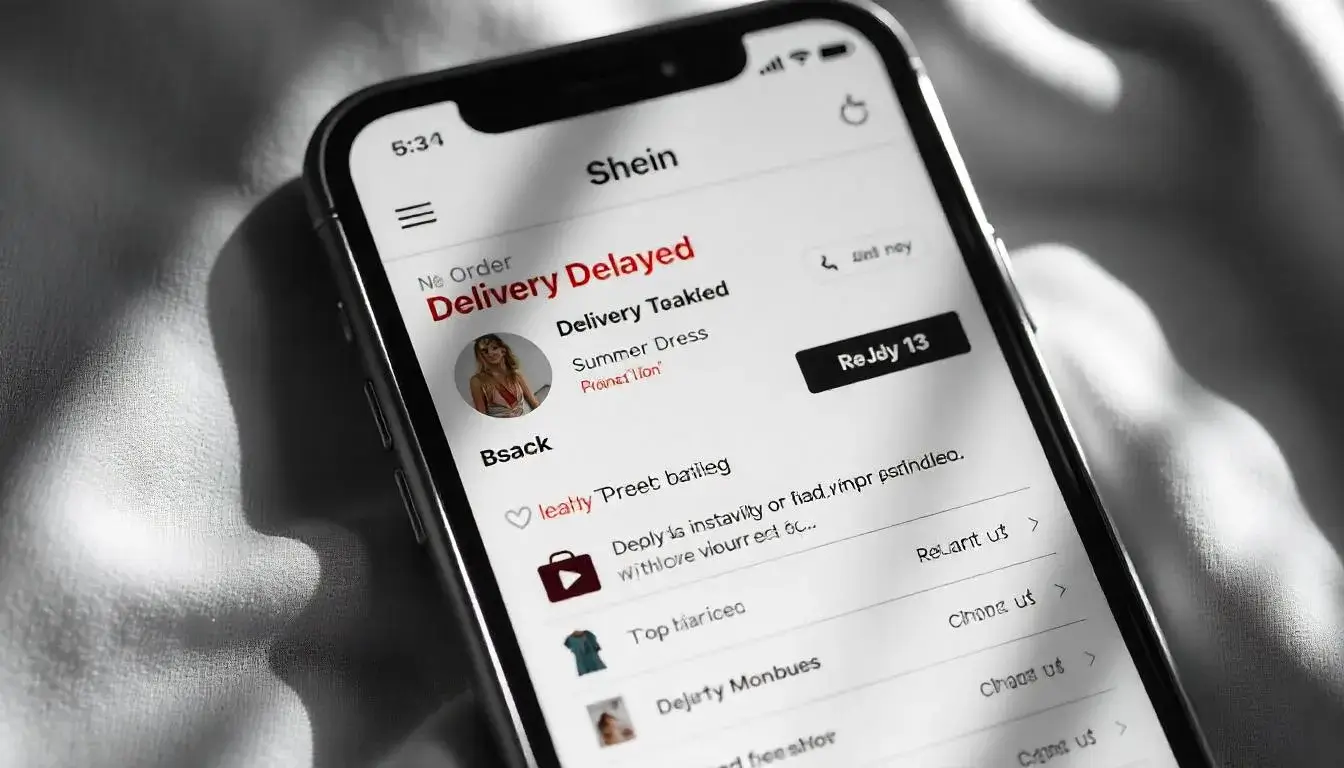 Example of delayed Shein order showing tracking status and support options