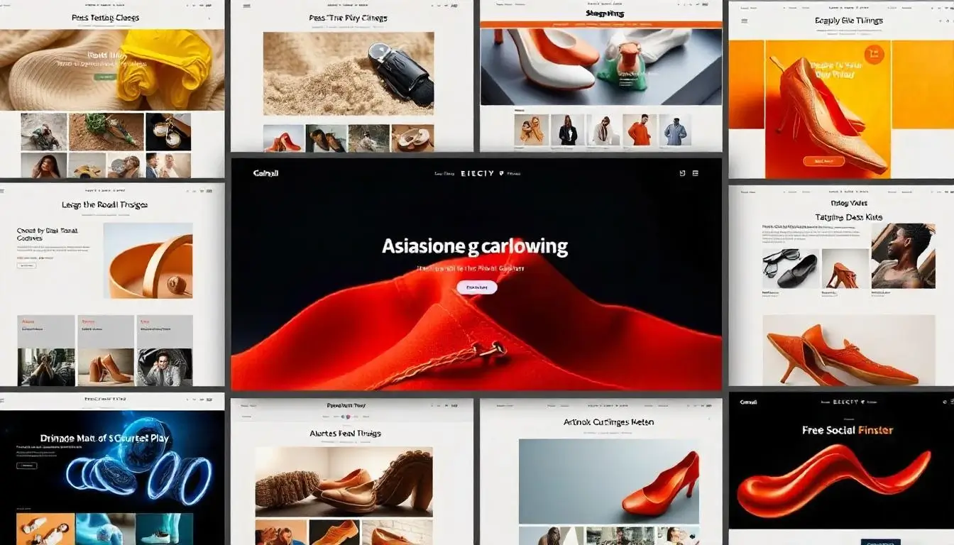 A showcase of ecommerce website designs highlighting diverse styles and template options.