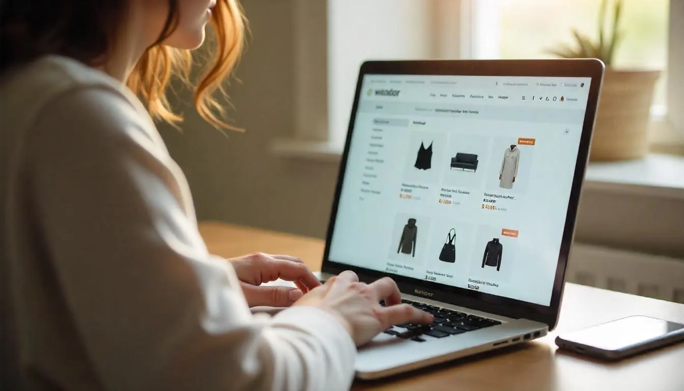 Online shopper receiving AI-powered product suggestions on a laptop screen