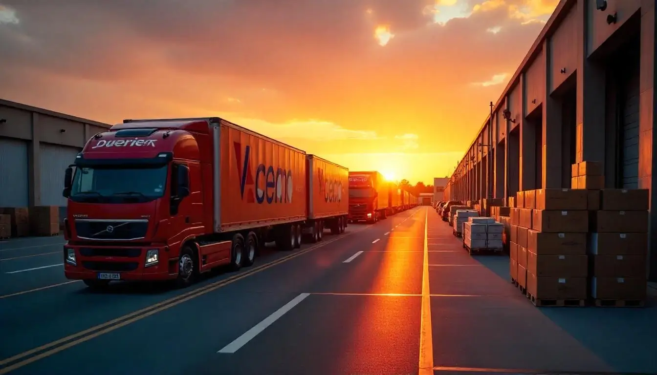 Courier trucks loading ecommerce packages for fast delivery.
