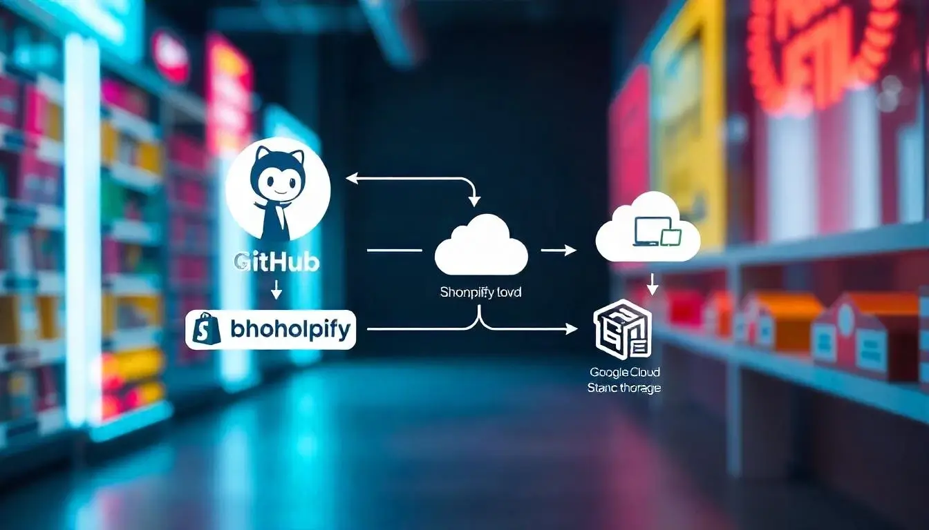 Flowchart of GitHub integrated with third-party tools for automated e-commerce data synchronization.