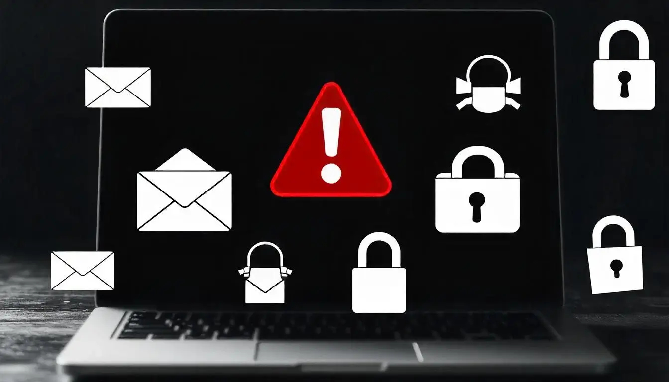 Graphic illustrating cybersecurity risks for ecommerce in 2025, including malware, phishing attacks, and data breaches.