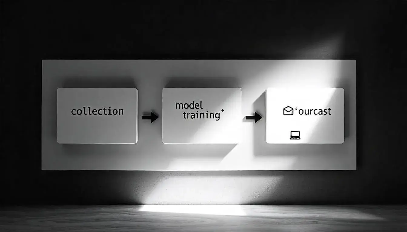 Diagram illustrating steps in building a product recommendation system: data collection, model training, and making recommendations