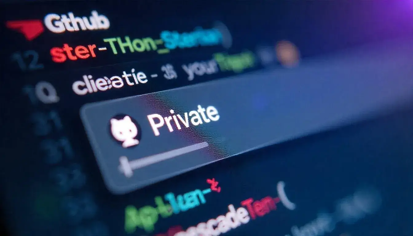 GitHub repository creation page with the private repository option highlighted