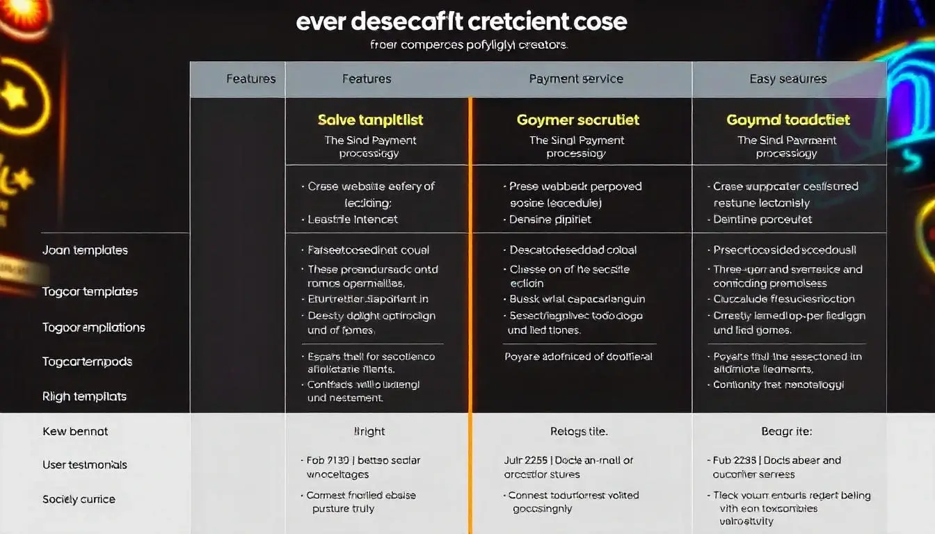 A side-by-side comparison chart of popular ecommerce website creators, highlighting features, pricing, and key benefits.