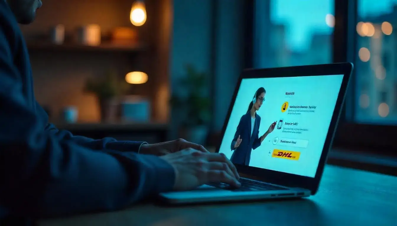 Customer using live chat to contact DHL eCommerce customer service on a laptop