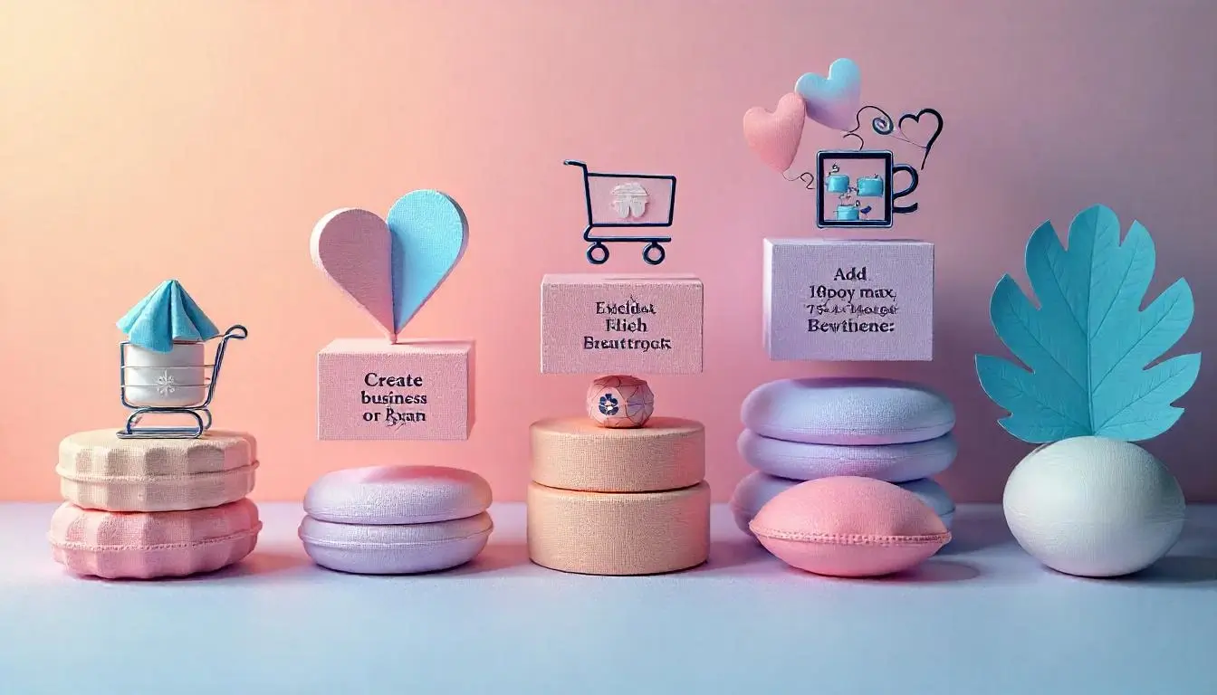 Infographic illustrating the seven steps to start an electronic commerce (e-commerce) business, from niche selection to marketing.