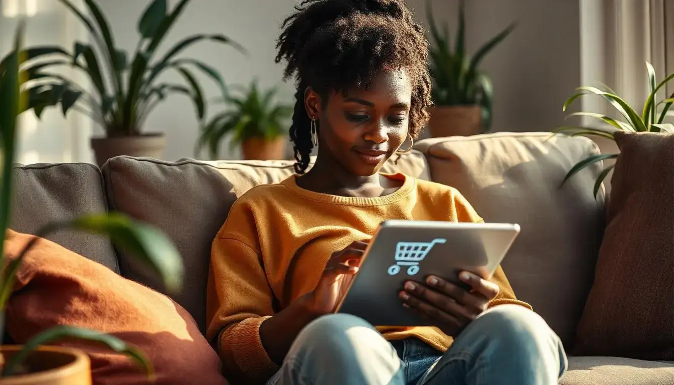 Diverse group of people shopping online with mobile devices, representing the global ecommerce audience.