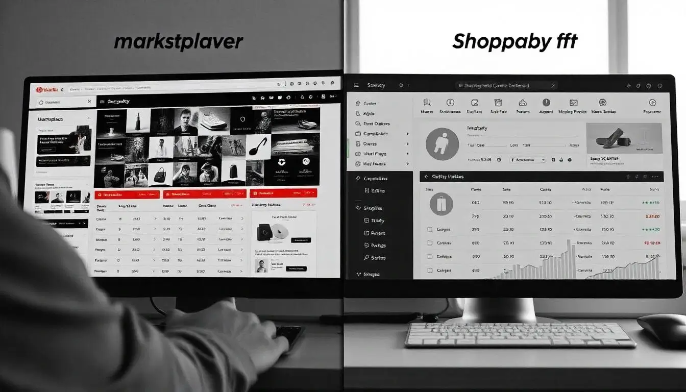 Side-by-side comparison of Magento and Shopify seller dashboards.