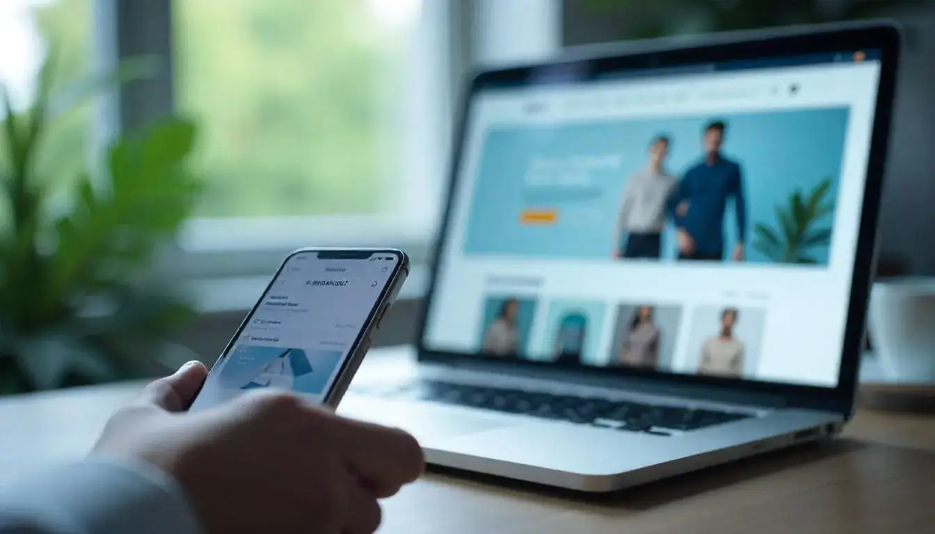 Responsive ecommerce website design displayed on a smartphone and laptop.