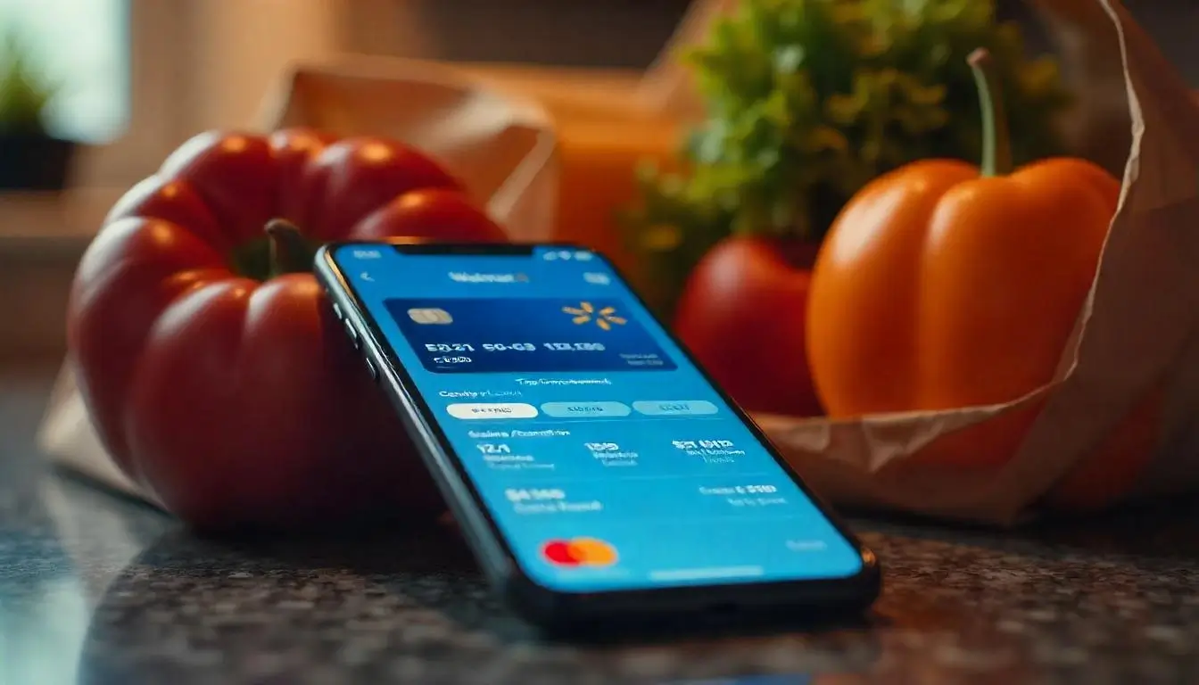 Walmart Credit Card mobile app showing cashback and transactions on smartphone screen