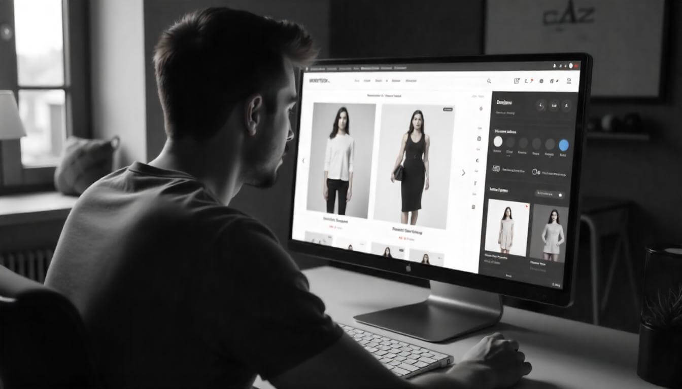 Customizable ecommerce website design editor showcasing layout options.